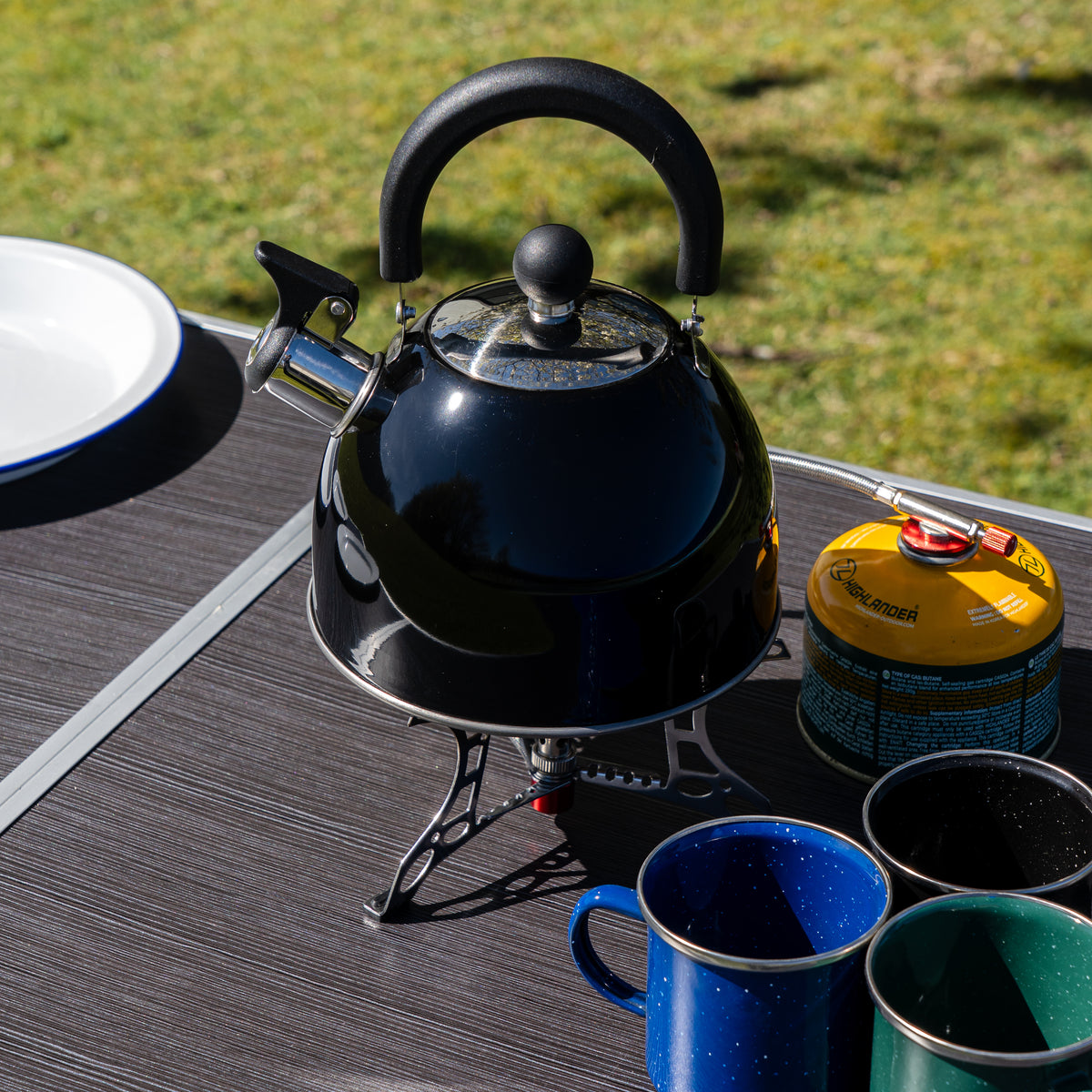 Deluxe Whistling Camping Kettle, Black, 2L | Highlander Outdoor